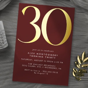 Invitation En Aluminium Burgundy Rouge et Or Luxe Marron 30e Anniversair