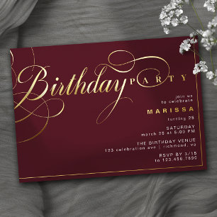 Invitation En Aluminium Burgundy Rouge & Or Fête d'anniversaire Marron F