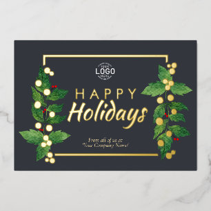Invitation En Aluminium Business Happy Holidays Grey Real Gold Foil Card