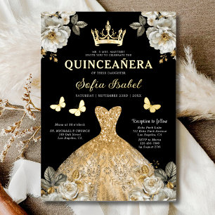 Invitation En Aluminium Butterfly Floral Gold Princess Quinceanera