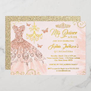Invitation En Aluminium Butterfly rose en or Tiara robe Quinceanera