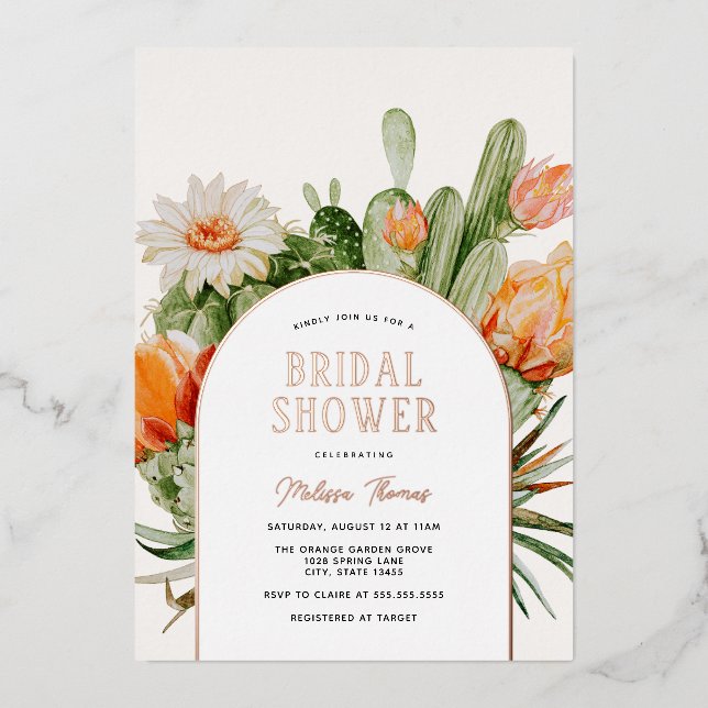 Invitation En Aluminium Cactus Boho Baby Shower de Mariage (Recto)