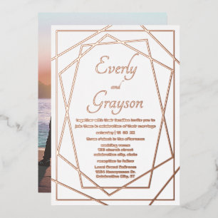 Invitation En Aluminium Cadre Abstrait Géométrique Rose Gold Mariage Fo