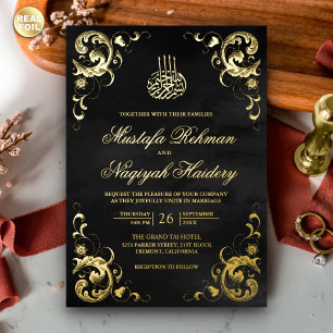Invitation En Aluminium Cadre Antique Noir Mariage Islamique Or