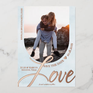 Invitation En Aluminium Cadre arqué « Amour » avec photo bleu clair