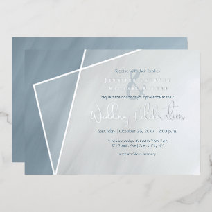 Invitation En Aluminium cadre asymétrique bleu poussiéreux mariage avec ar
