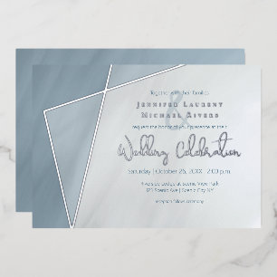 Invitation En Aluminium cadre asymétrique mariage bleu poussiéreux avec ar