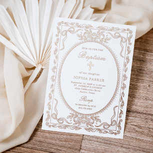 Invitation En Aluminium Cadre Coquette Rose Doré Fantaisiste Baptême