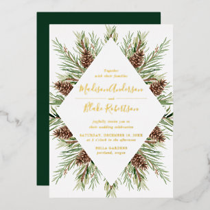 Invitation En Aluminium Cadre de cône de pin aquarelle d'hiver Mariage