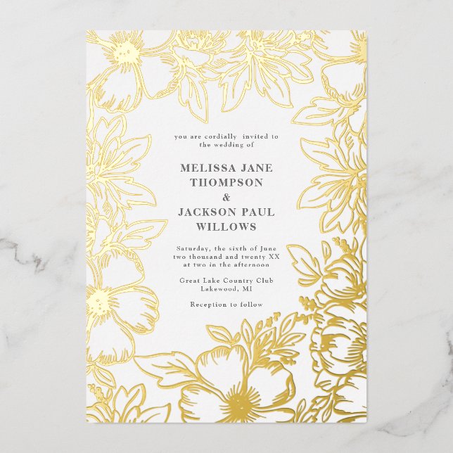 Invitation En Aluminium Cadre de couronne de fleurs dorées design de maria (Recto)