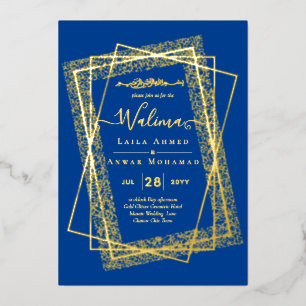 Invitation En Aluminium Cadre de feuille d'or Texte Nikah Walima Mariage i
