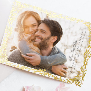 Invitation En Aluminium Cadre de feuille d'or tissée Photo de mariage Enre