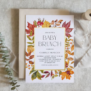 Invitation En Aluminium Cadre de feuilles d'automne à l'aquarelle Baby Bru