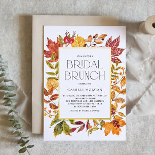 Invitation En Aluminium Cadre de feuilles d'automne à l'aquarelle Brunch d