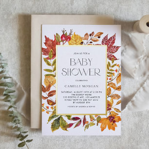 Invitation En Aluminium Cadre de feuilles d'automne à l'aquarelle pour Bab