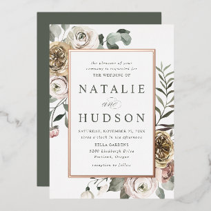 Invitation En Aluminium Cadre de fleurs délicat pour mariage hivernal