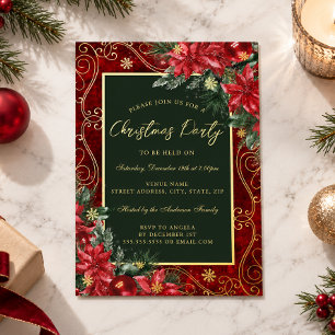Invitation En Aluminium Cadre de fleurs festif vert rouge Noël Party