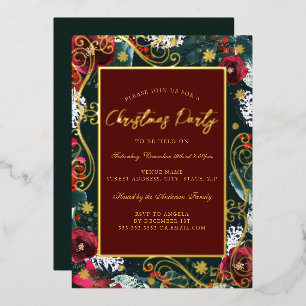 Invitation En Aluminium Cadre de fleurs tourbillonnantes vert doré pour la