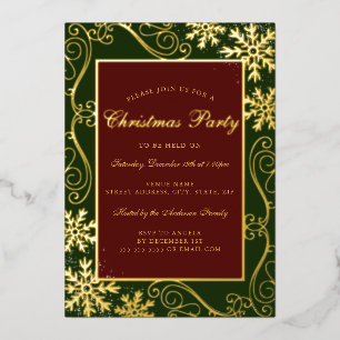 Invitation En Aluminium Cadre de flocon de neige en tourbillon rouge vert