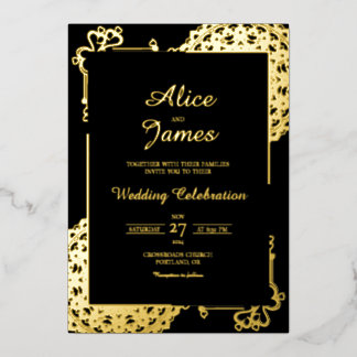 Invitation En Aluminium Cadre de mandala de cœur noir feuille d'or Mariage