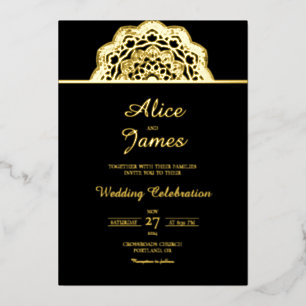 Invitation En Aluminium Cadre de mandala supérieur élégant mariage noir fe