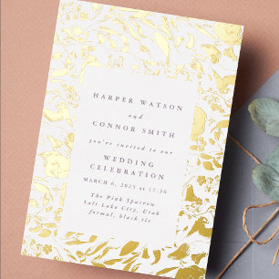 Invitation En Aluminium Cadre de mariage de fleurs sauvages en feuille d'o