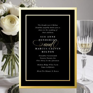 Invitation En Aluminium Cadre de mariage noir de luxe avec esperluette dor