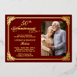 Invitation En Aluminium Cadre de mariage Rococo Rouge Or Anniversaire de M