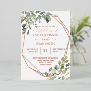 Invitation En Aluminium Cadre de mariage rustique Eucalyptus et Or complet