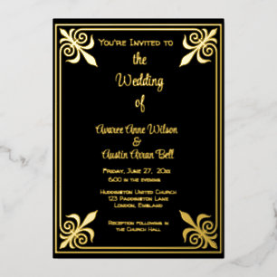 Invitation En Aluminium Cadre de papier d'aluminium noir et or romantique