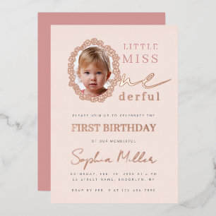 Invitation En Aluminium Cadre de photo de fille rose Little Miss Onederful