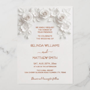 Invitation En Aluminium Cadre de roses en relief faux blanc Mariage Minima