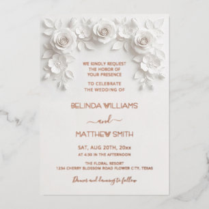 Invitation En Aluminium Cadre de roses en relief faux blanc Mariage Minima