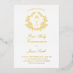 Invitation En Aluminium cadre de verdure élégant Première communion