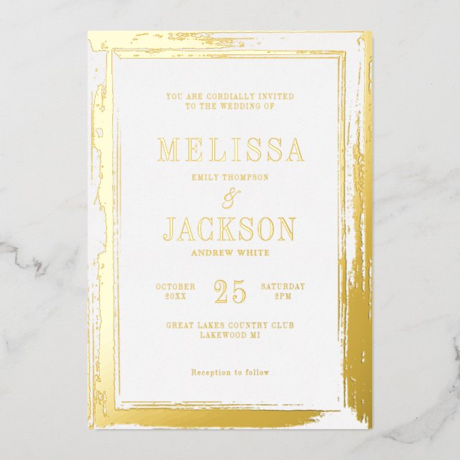 Invitation En Aluminium Cadre doré moderne Mariage (Recto)