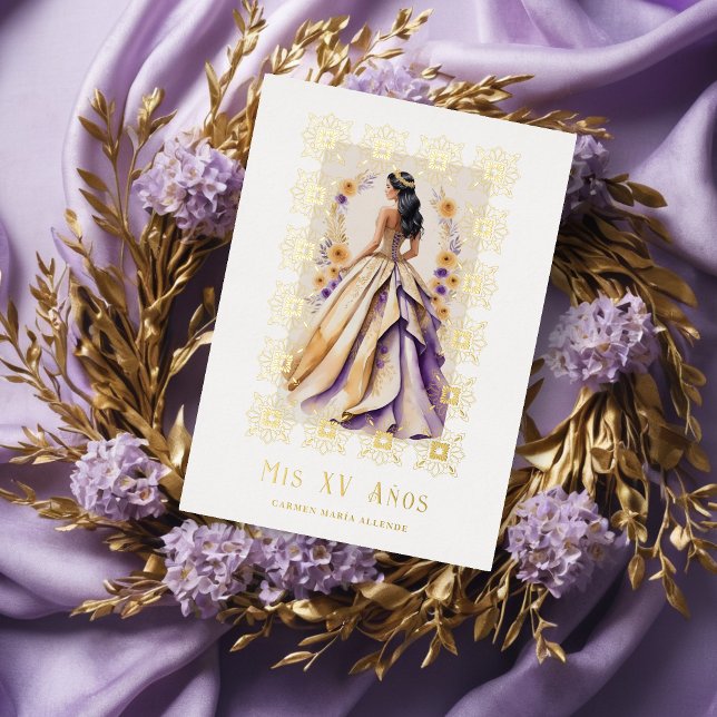 Invitation En Aluminium Cadre d'ornement or Glam Quinceañera (Spanish Glam Quinceañera Gold Ornate Frame Foil Invitation Card.)