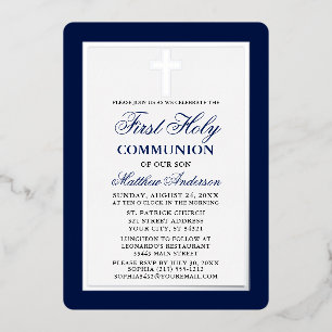 Invitation En Aluminium Cadre élégant en argent pour Première Sainte Commu