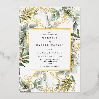 Invitation En Aluminium Cadre en feuille d'or blanc Botanique | Bohème Euc