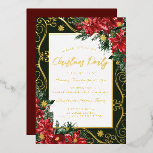 Invitation En Aluminium Cadre festif floral doré pour la fête de Noël