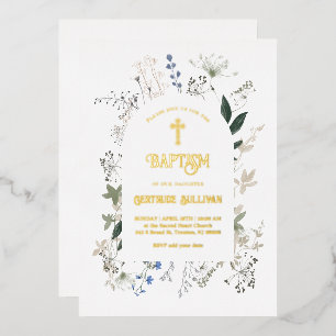 Invitation En Aluminium Cadre fleur sauvage Baptême