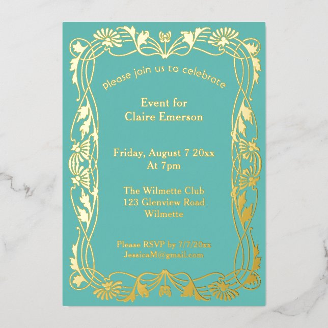 Invitation En Aluminium Cadre floral Art nouveau (Recto)