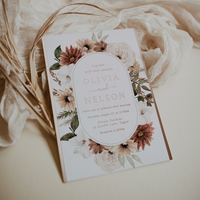Invitation En Aluminium Cadre floral bohème moderne mariage rose gold (Créateur téléchargé)
