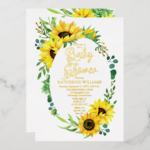 Invitation En Aluminium Cadre floral de baby shower fille tournesols eucal