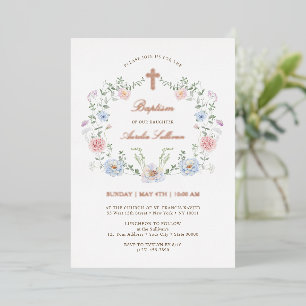 Invitation En Aluminium Cadre Floral Élégant Baptême