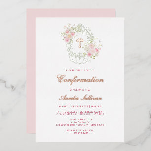 Invitation En Aluminium Cadre floral élégant Confirmation Sainte Croix