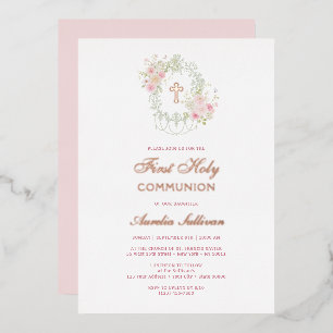 Invitation En Aluminium Cadre floral élégant Sainte Croix Première Communi