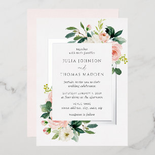 Invitation En Aluminium Cadre floral rose blush pour mariage