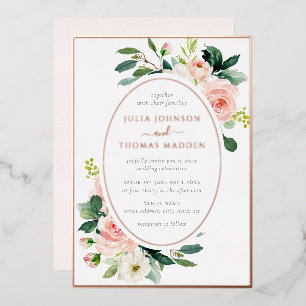 Invitation En Aluminium Cadre floral rose doré pour mariage