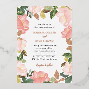 Invitation En Aluminium Cadre Floral Rose Élégant Mariage