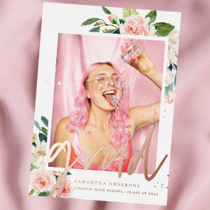 Invitation En Aluminium Cadre Floral Rose Pâle Élégant en Feuille de Métal
